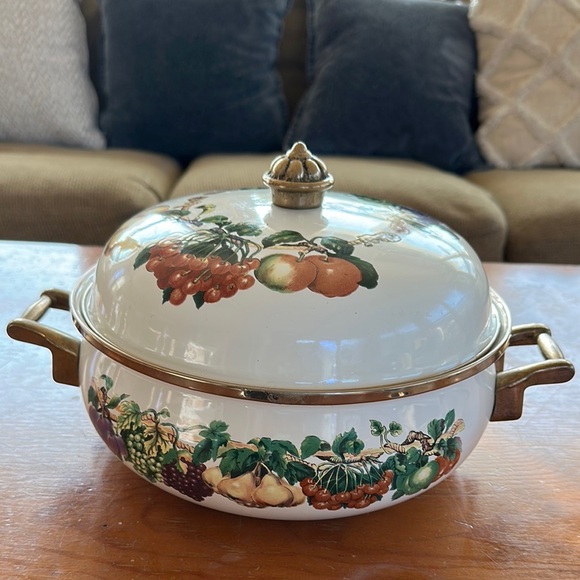 Tabletops Unlimited Vintage Fruit Design Ceramic Casserole Dish - Picture 2 of 14